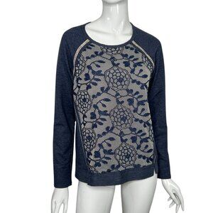 Democracy Women's Shirt Size Medium Blue Sweatshirt Floral